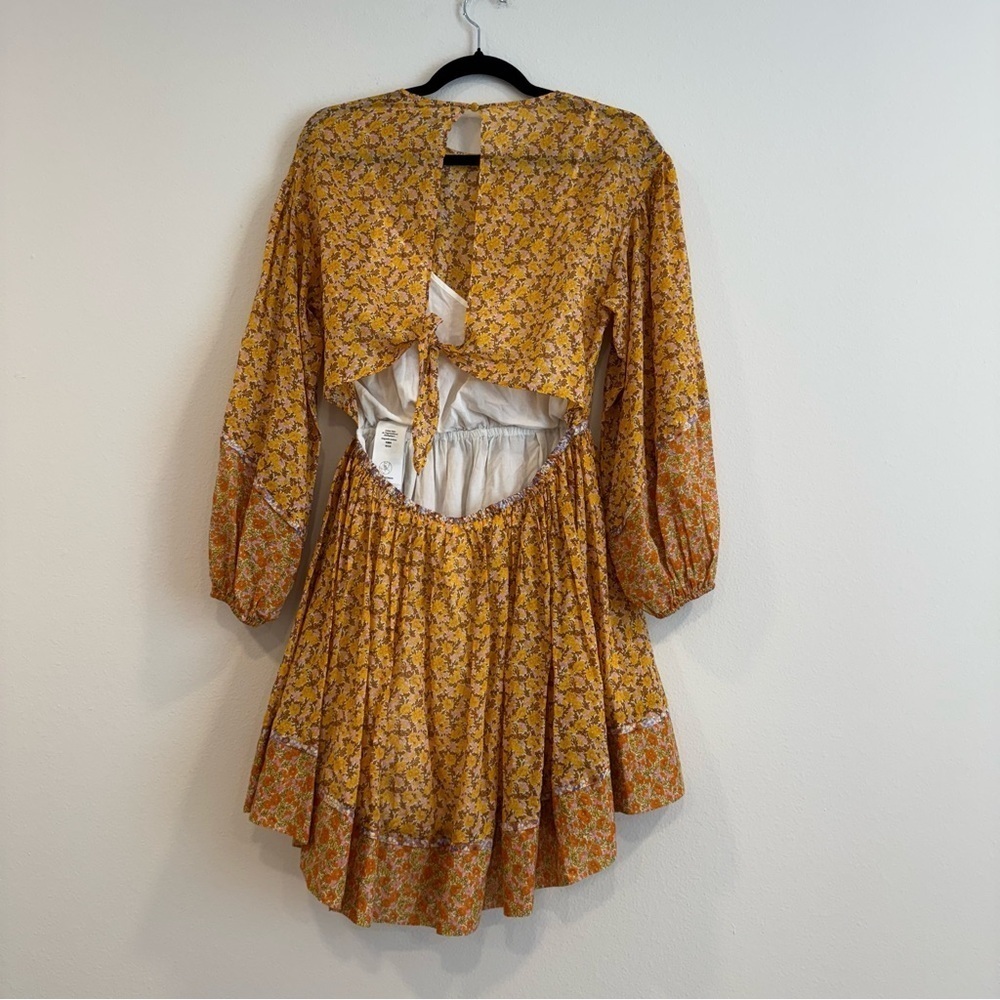 Maje Risso Cutout Floral Dress Long Sleeve Sundress Bishop Sleeves 40EU L US - Picture 5 of 14